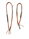 Two brown and orange beaded lanyards on a white background